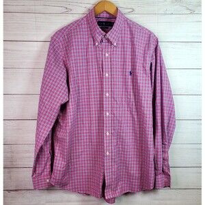 Ralph Lauren Non Iron Long Sleeve Shirt Mens XL Red White Blue Plaid Button Down
